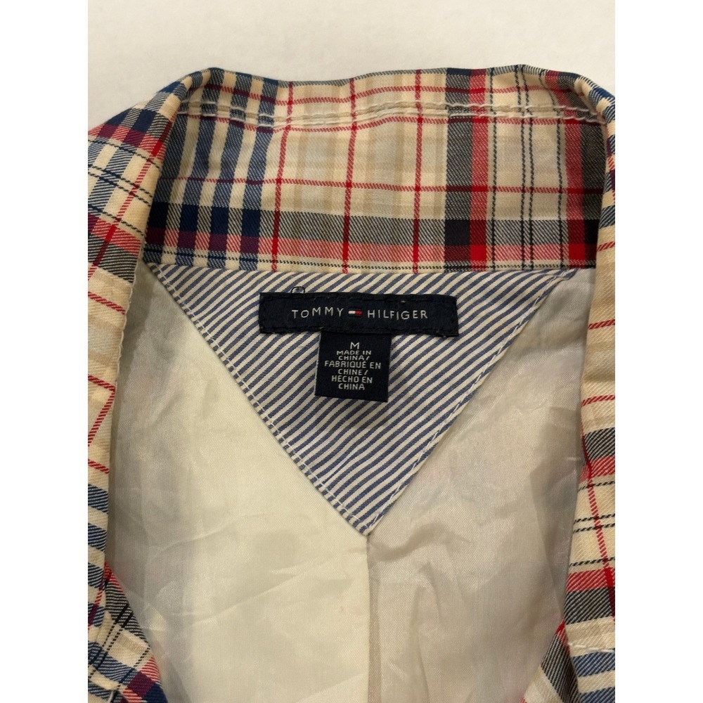 Tommy Hilfiger Womens Plaid Belted Blazer Red White Blue Double Breasted Medium - Picture 3 of 6